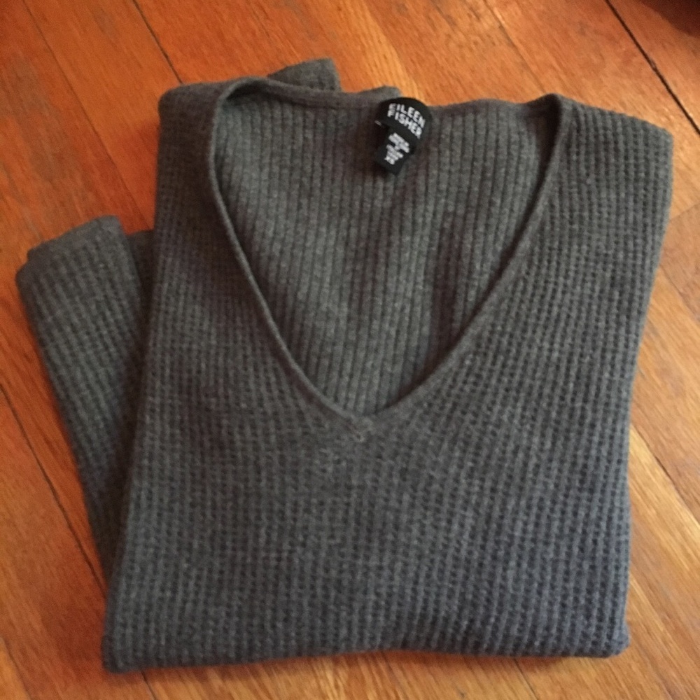Eileen fisher wool blend waffle knit vneck top